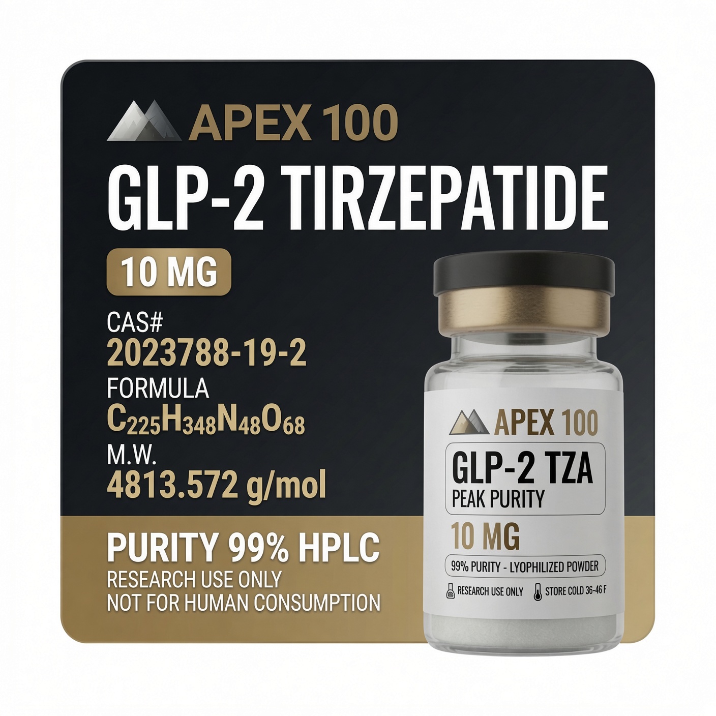 GLP2-TZA (tirzepatide) research vials, 10 mg and 30 mg
