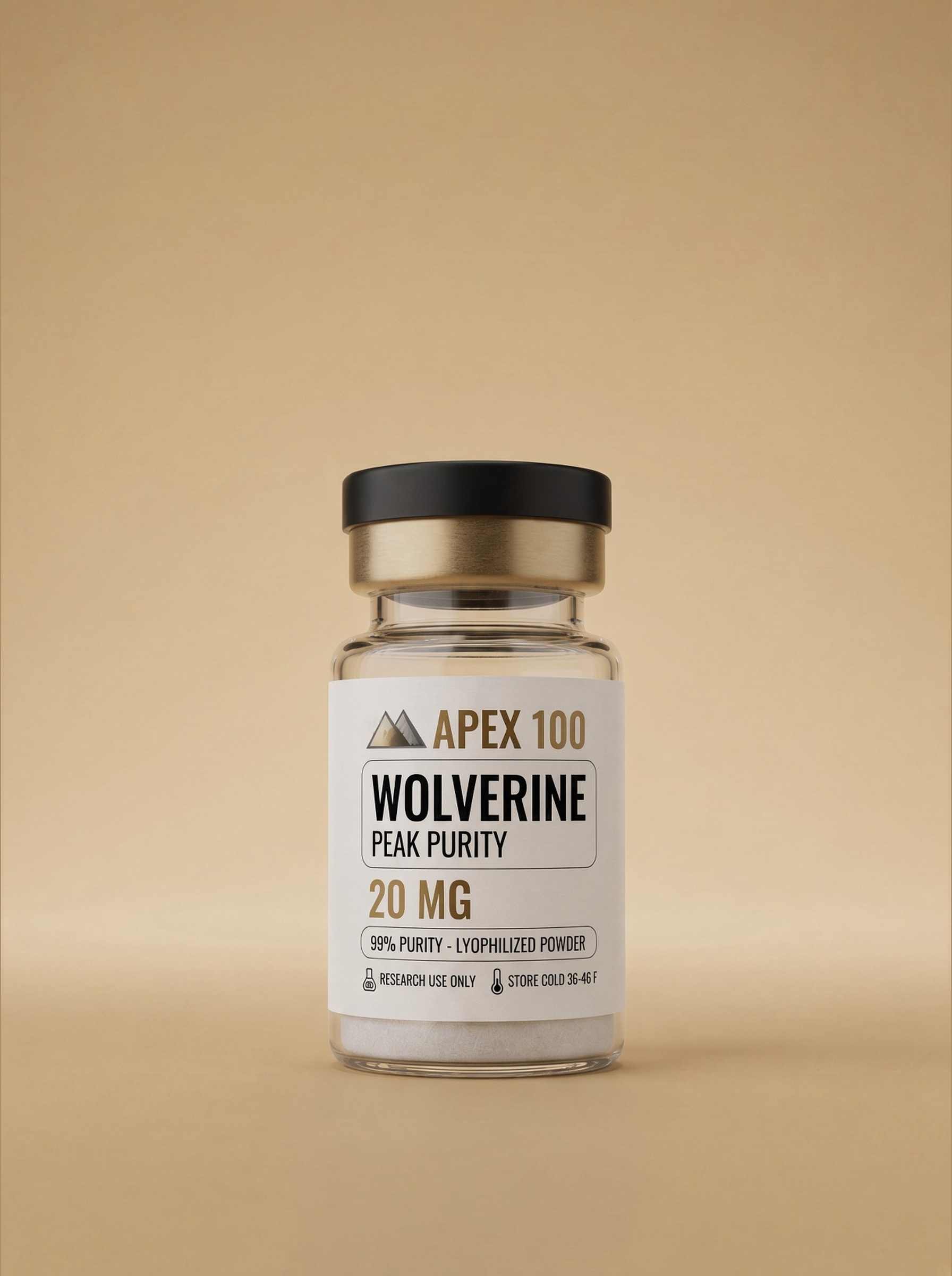 APEX 100 Wolverine 20 mg vial, Peak Purity label
